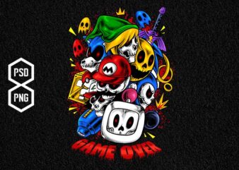 game over colored t shirt design template