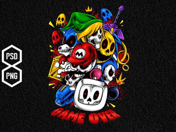 Game over colored t shirt design template