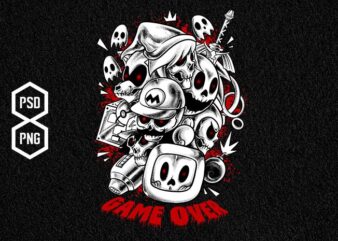 game over halftone t shirt design template