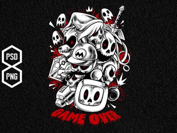 Game over halftone t shirt design template