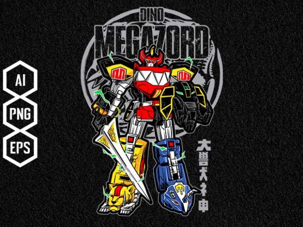 Dino megazord t shirt vector illustration