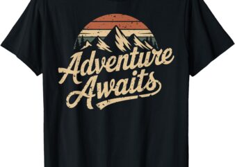 vintage adventure awaits outdoor mountains nature pine trees T-Shirt