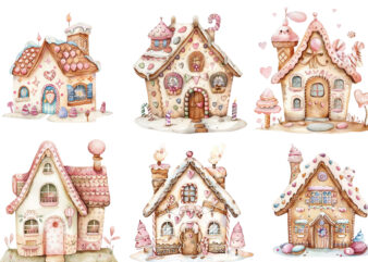 watercolor Pastel gingerbread house clipart t shirt design for sale