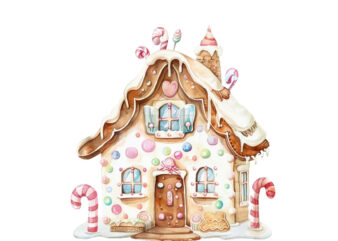 watercolor Pastel gingerbread house clipart