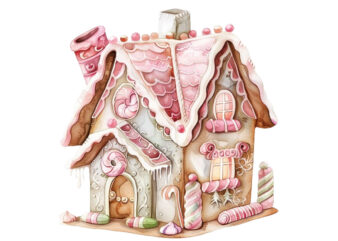 watercolor Pastel gingerbread house clipart