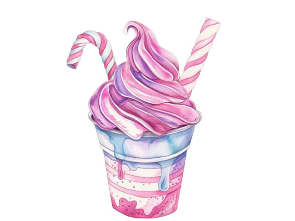 Watercolor pastel ice cream cup t shirt design for sale