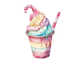 watercolor Pastel ice cream cup t shirt design for sale