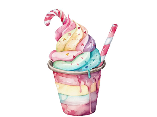 Watercolor pastel ice cream cup t shirt design for sale