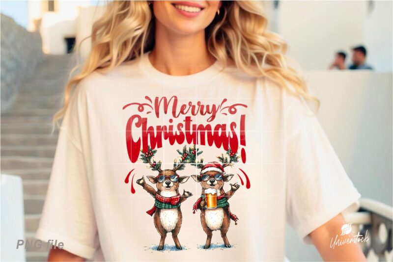 Christmas Reindeer PNG T-shirt Designs Bundle