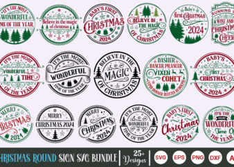 Farmhouse Christmas Round Sign SVG Bundle, Christmas SVG Bundle, Christmas Svg 2024, Round Christmas Ornaments SVG, Merry Christmas Quote 20 t shirt graphic design