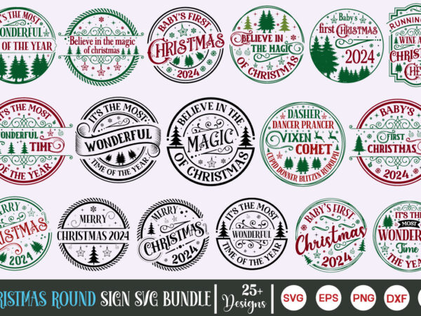 Farmhouse christmas round sign svg bundle, christmas svg bundle, christmas svg 2024, round christmas ornaments svg, merry christmas quote 20 t shirt graphic design