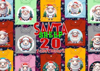 Colourful Christmas Sheep Santa Claus t-shirt design bundle of 20 designs – download instantly Retro Vintage T-shirt Bundle