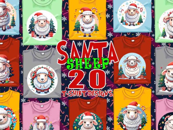 Colourful christmas sheep santa claus t-shirt design bundle of 20 designs – download instantly retro vintage t-shirt bundle