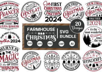 Farmhouse Christmas Round Sign SVG Bundle, Christmas SVG Design, Christmas Svg 2024, Round Christmas Ornaments SVG, Merry Christmas Quote 2