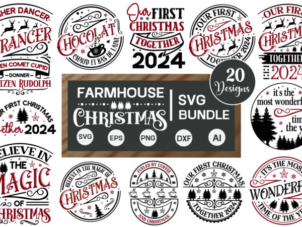 Farmhouse christmas round sign svg bundle, christmas svg design, christmas svg 2024, round christmas ornaments svg, merry christmas quote 2