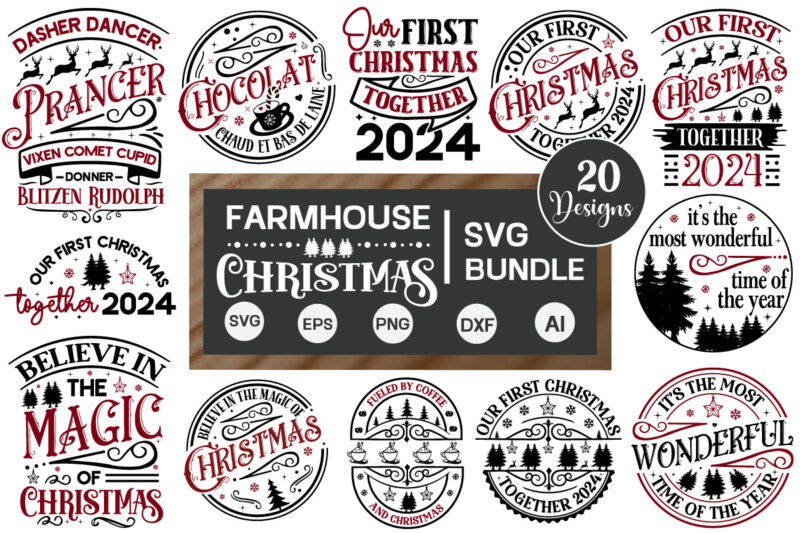 Farmhouse Christmas Round Sign SVG Bundle, Christmas SVG Design, Christmas Svg 2024, Round Christmas Ornaments SVG, Merry Christmas Quote 2