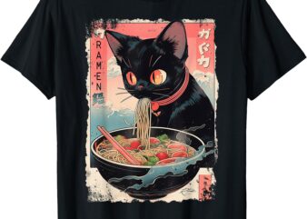 Anime Manga Kawaii Otaku Style Urban Streetwear Ramen Cat T-Shirt