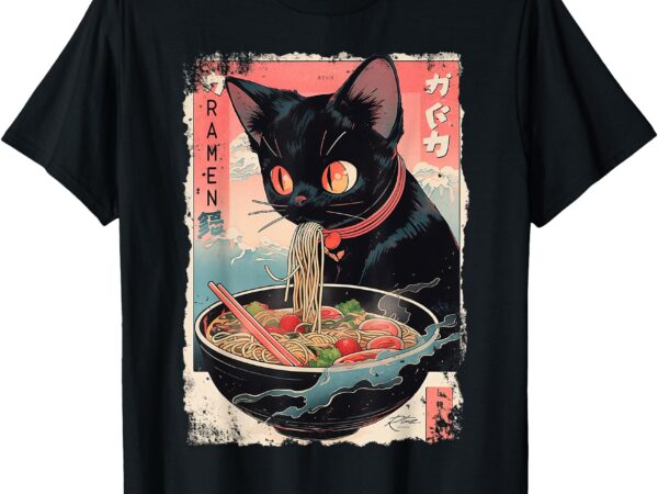 Anime manga kawaii otaku style urban streetwear ramen cat t-shirt