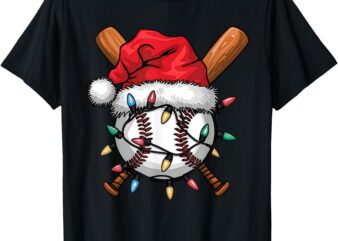 Baseball Santa Hat Christmas Lights Baseball Player T-Shirt