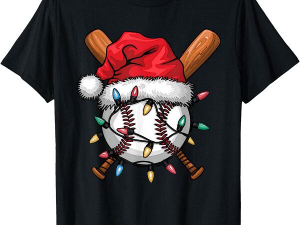 Baseball santa hat christmas lights baseball player t-shirt