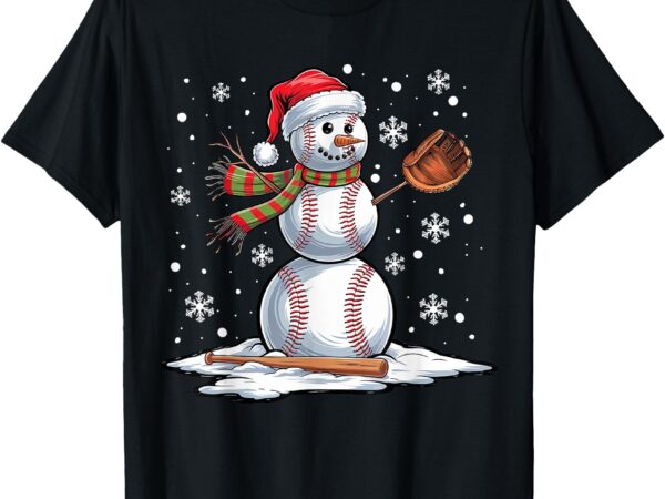 Baseball snowman baseball player santa hat christmas funny t-shirt