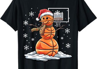 Basketball Snowman Player Santa Hat Christmas Funny T-Shirt