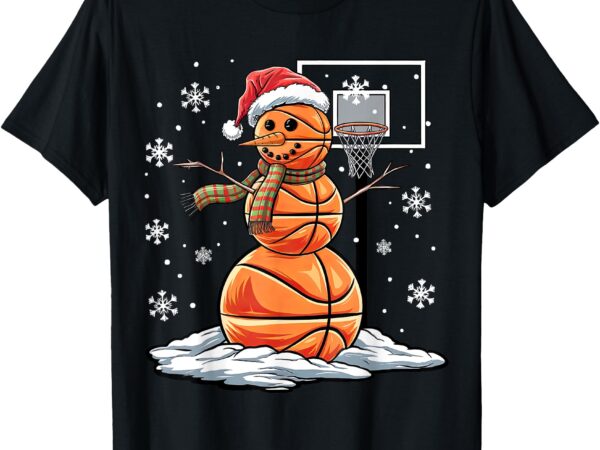 Basketball snowman player santa hat christmas funny t-shirt