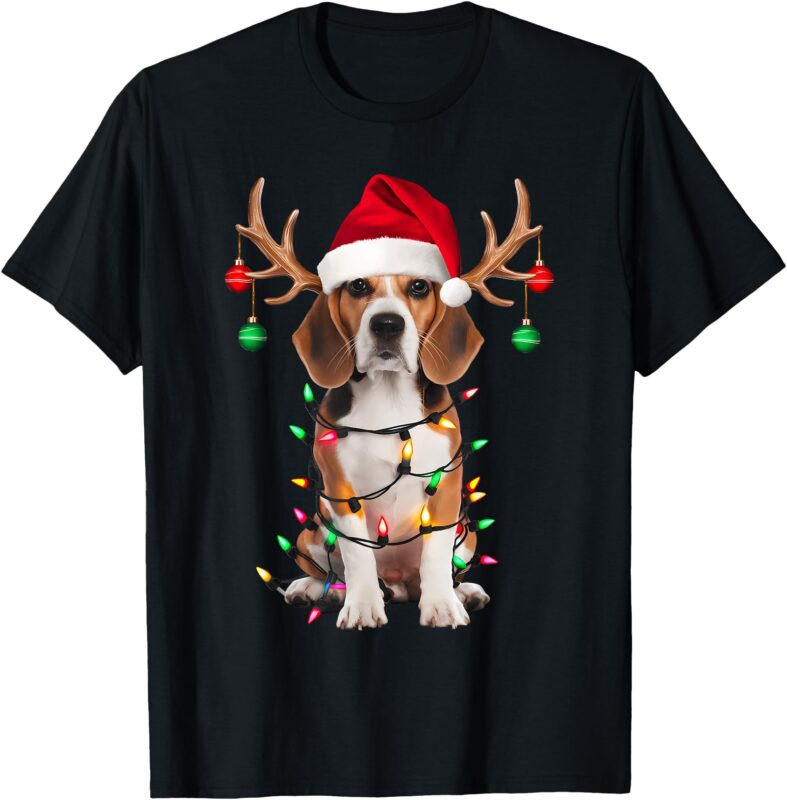 Beagle Christmas Tree Shirt Beagle Santa Hat Lover Gifts T-Shirt