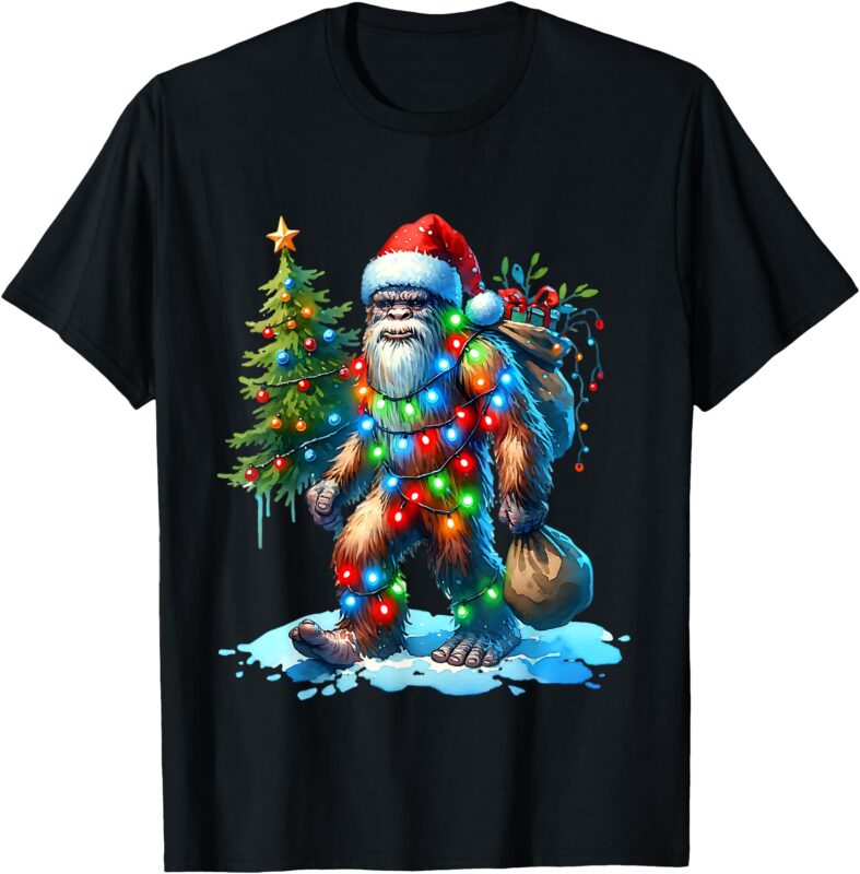 Bigfoot Christmas Shirt Christmas Tree Xmas Sasquatch T-Shirt