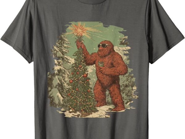 Bigfoot christmas tree lights tarot xmas sasquatch t-shirt