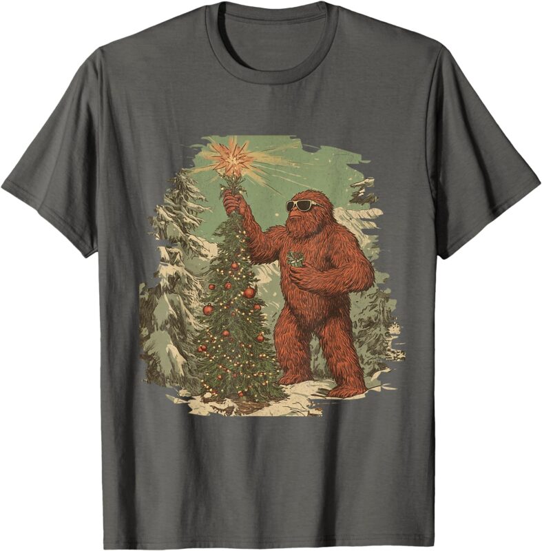 Bigfoot Christmas Tree Lights Tarot Xmas Sasquatch T-Shirt