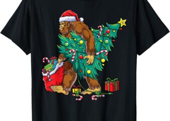 Bigfoot Christmas Tree Lights Xmas Boys Men Sasquatch Lovers T-Shirt