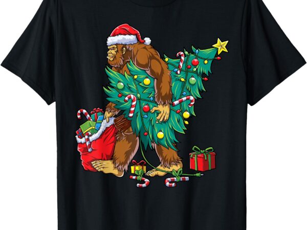 Bigfoot christmas tree lights xmas boys men sasquatch lovers t-shirt