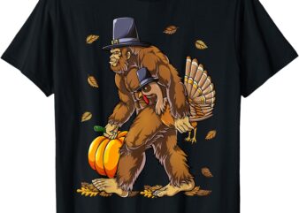 Bigfoot Pilgrim Turkey Pumpkin Thanksgiving Day Boys Men T-Shirt