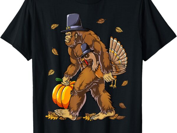 Bigfoot pilgrim turkey pumpkin thanksgiving day boys men t-shirt