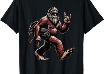 Bigfoot Pilgrim Turkey Pumpkin Thanksgiving Day Boys Men T-Shirt