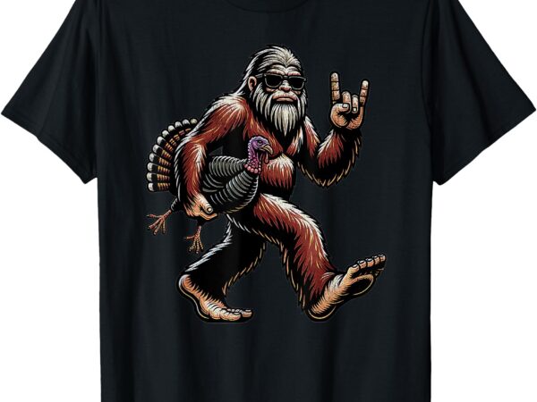 Bigfoot pilgrim turkey pumpkin thanksgiving day boys men t-shirt