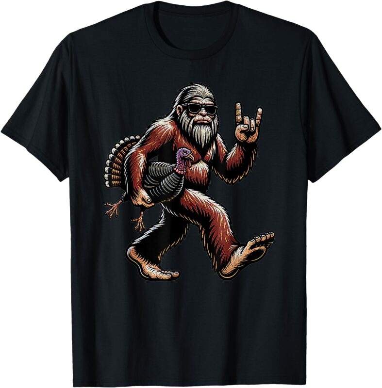 Bigfoot Pilgrim Turkey Pumpkin Thanksgiving Day Boys Men T-Shirt