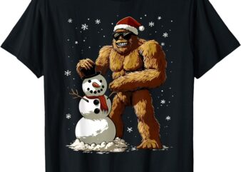 Bigfoot Santa Snowman Kids Boys Men Xmas Christmas Graphic T-Shirt