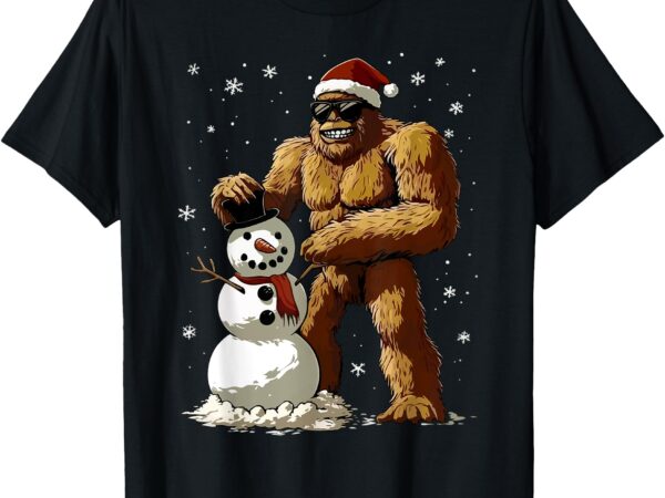 Bigfoot santa snowman kids boys men xmas christmas graphic t-shirt