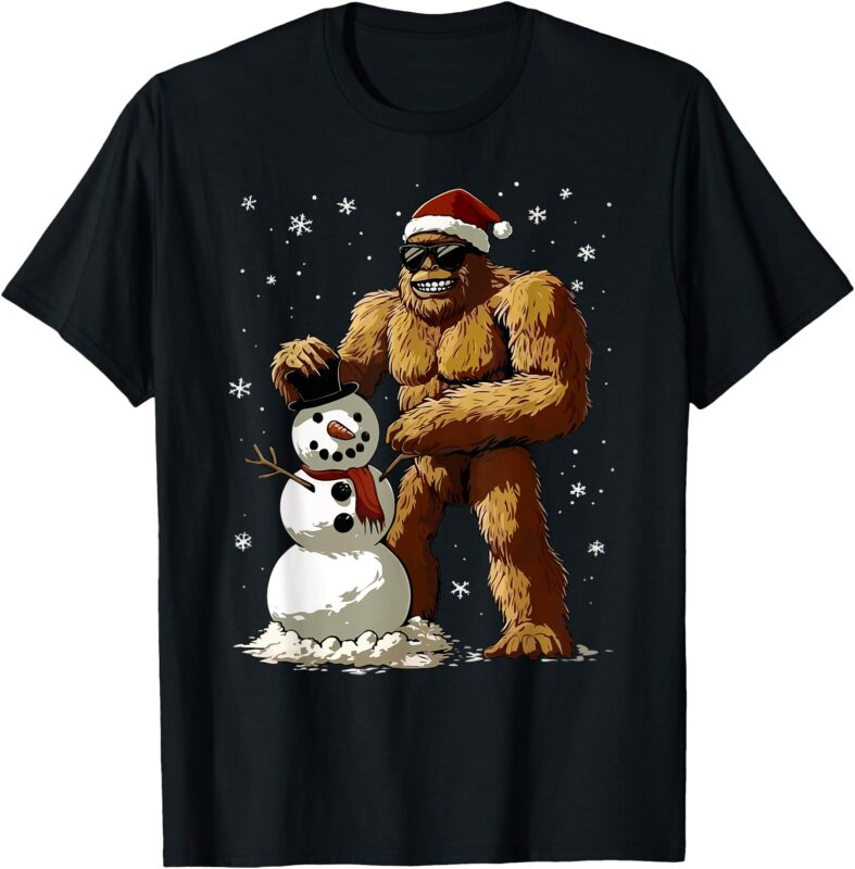 Bigfoot Santa Snowman Kids Boys Men Xmas Christmas Graphic T-Shirt