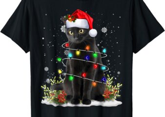 Black Cat Christmas Santa Hat Funny Meowy Cats Women Men T-Shirt