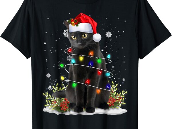 Black cat christmas santa hat funny meowy cats women men t-shirt