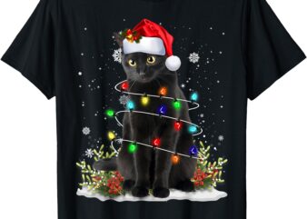 Black Cat Christmas Santa Hat Funny Meowy Cats Women Men T-Shirt