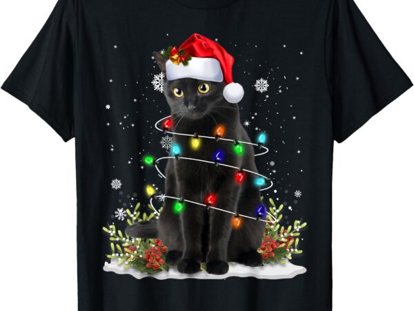 Black cat christmas santa hat funny meowy cats women men t-shirt