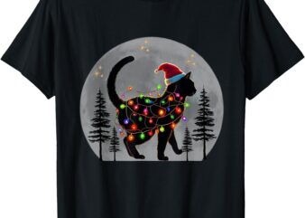 Black Cat Christmas Santa Hat Meowy Cats T-Shirt