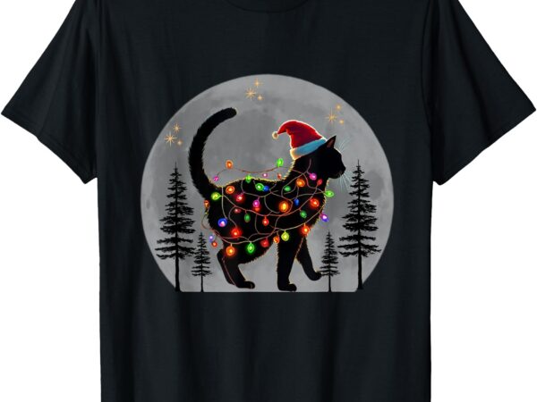 Black cat christmas santa hat meowy cats t-shirt