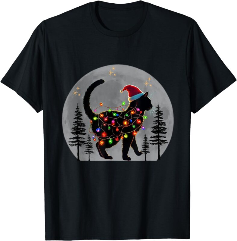 Black Cat Christmas Santa Hat Meowy Cats T-Shirt