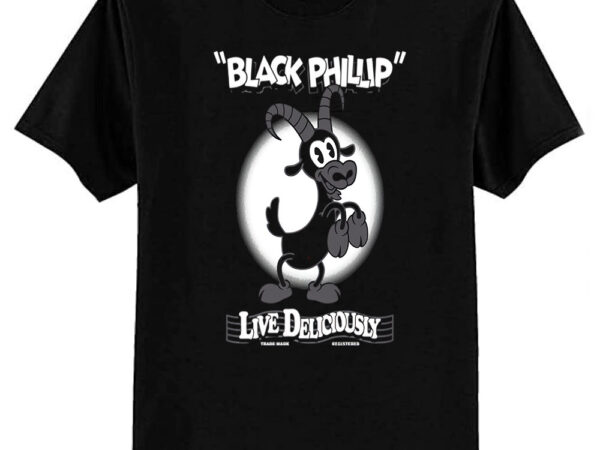 Black phillip – live deliciously – vintage cartoon goat t-shirt