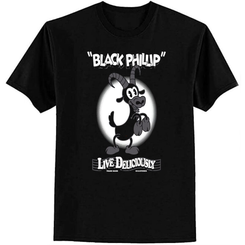 Black Phillip – Live Deliciously – Vintage Cartoon Goat T-Shirt